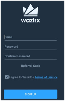 WazirX App Sign up